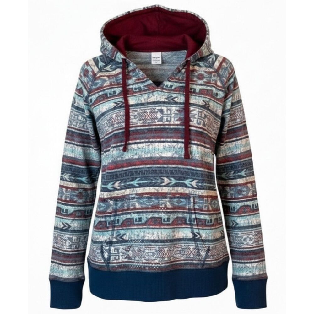 Panhandle Long Sleeve Hoodie Size M Aztec Southwestern Rhinestone Lightweight